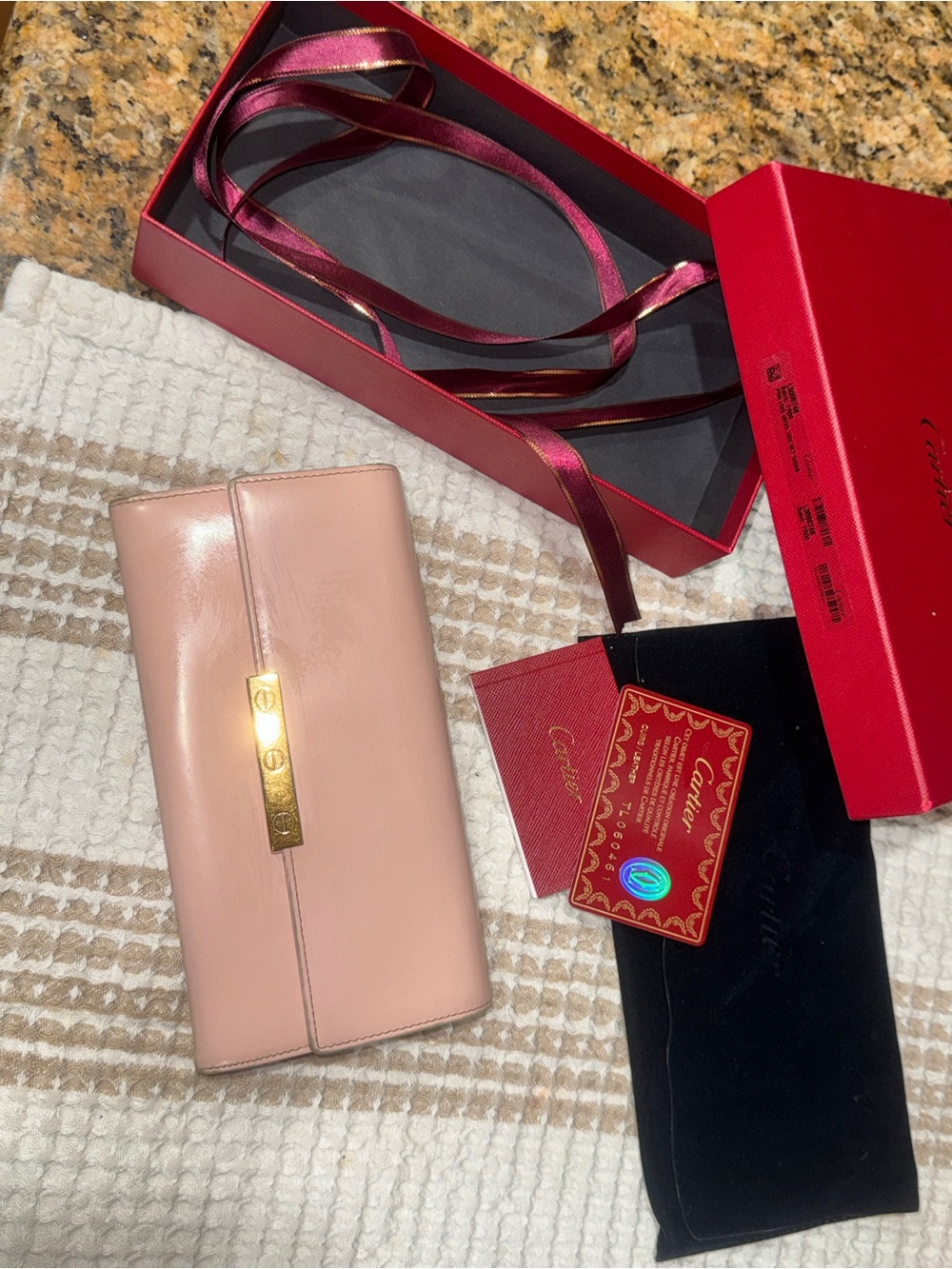 Cartier Pink love Leather Clutch Wallet with Gold Accent